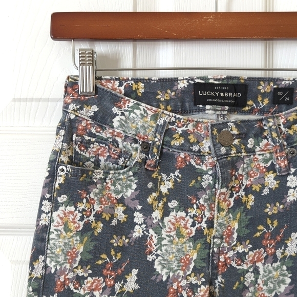 Lucky Brand Lolita Floral Low Rise Ankle Cropped Skinny Jeans Gray 00/24 - Picture 12 of 16